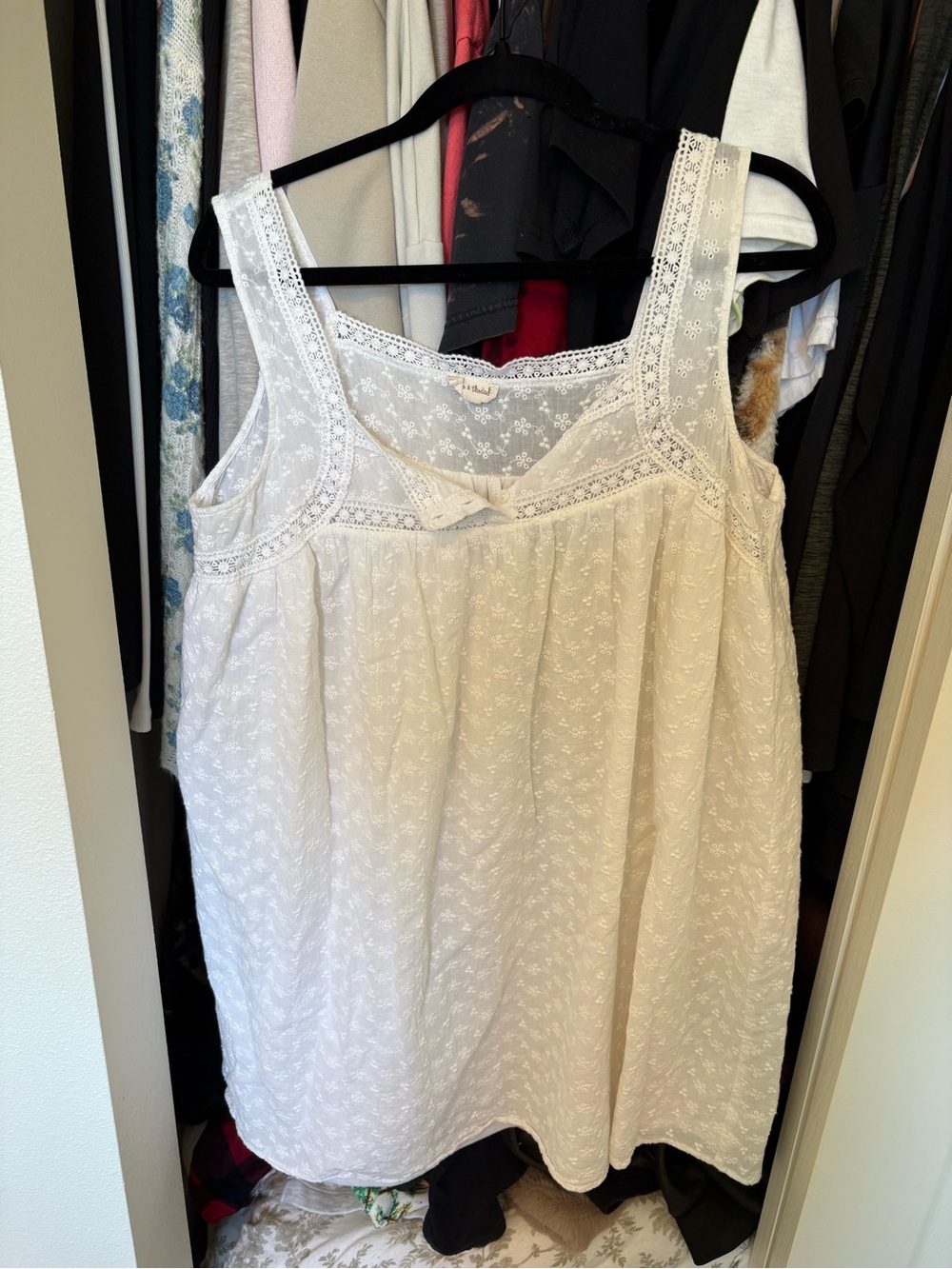 White Lace-Trim Cotton Sleep Chemise - Women